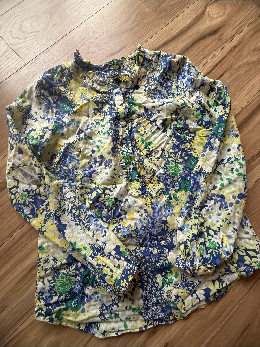 Talbots Popover Blue Green Yellow Floral Blouse size xs